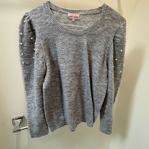 L NWOT Carol Rose Heather Gray Sweater with Pearl Details